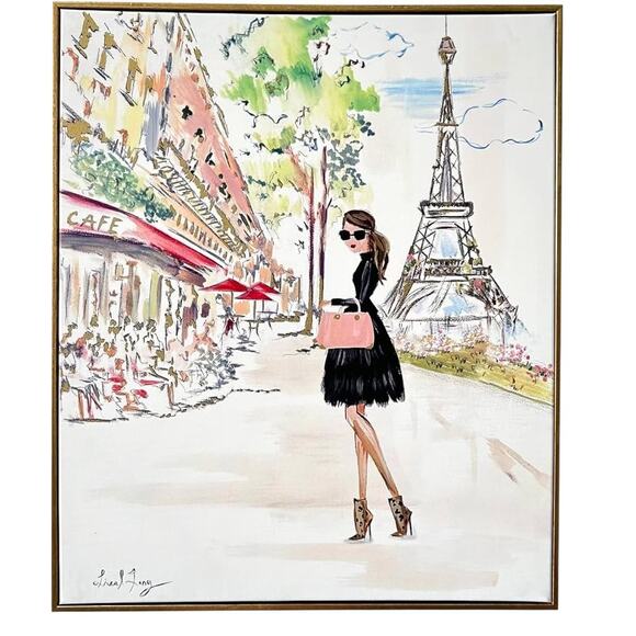 Colleen Karis Liesl Long Girl in Paris Painting Framed Woman Modern Wall Art - Picture 1 of 8